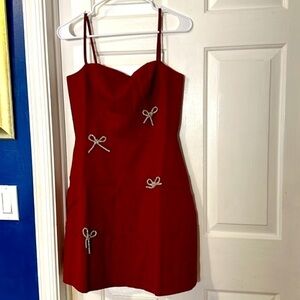 Women’s Pomie Studio Burgandy Sequin Bow Mini Cocktail Dress Size Medium